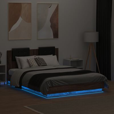 vidaXL Bedframe met hoofdeinde en LED bruineikenkleurig 135x190 cm