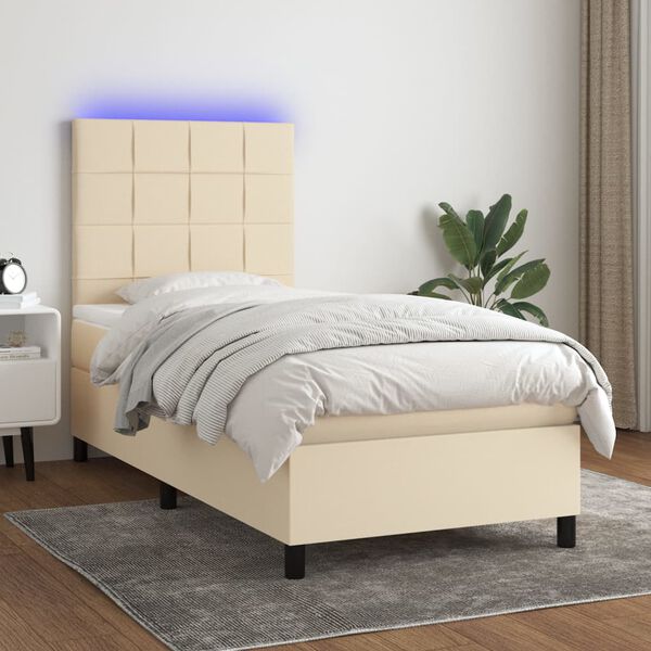 vidaXL Boxspring met matras en LED stof cr&egrave;mekleurig 100x200 cm