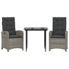 vidaXL 3-delige Tuinset met kussens poly rattan grijs