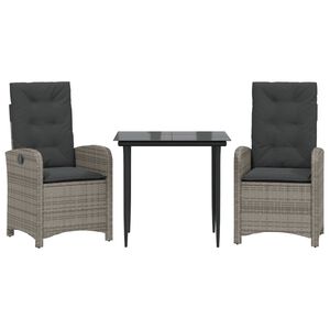 vidaXL 3-delige Tuinset met kussens poly rattan grijs