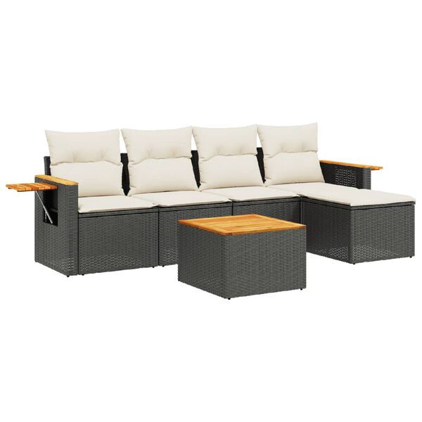 vidaXL 6-delige Loungeset met kussens poly rattan zwart