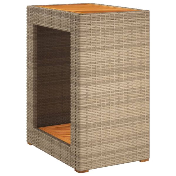 vidaXL Tuinbijzettafel met houten blad 60x40x75 cm poly rattan beige