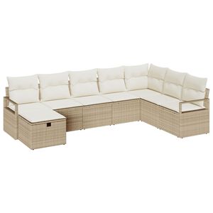 vidaXL Bankstel met kussen met opslag Beige en Cr&egrave;me poly rattan