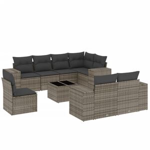 vidaXL 9-delige Loungeset met kussens poly rattan grijs