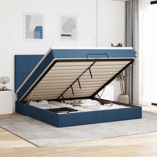 vidaXL Ottoman bed met matrassen 200x200cm stof blauw