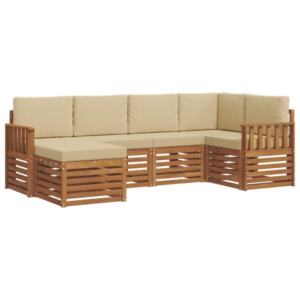 vidaXL Sofa-Sets 6 pcs Natuurlijk en Beige Massief Acaciahout