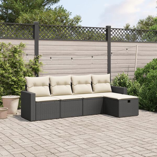 vidaXL 5-delige Loungeset met kussens poly rattan zwart