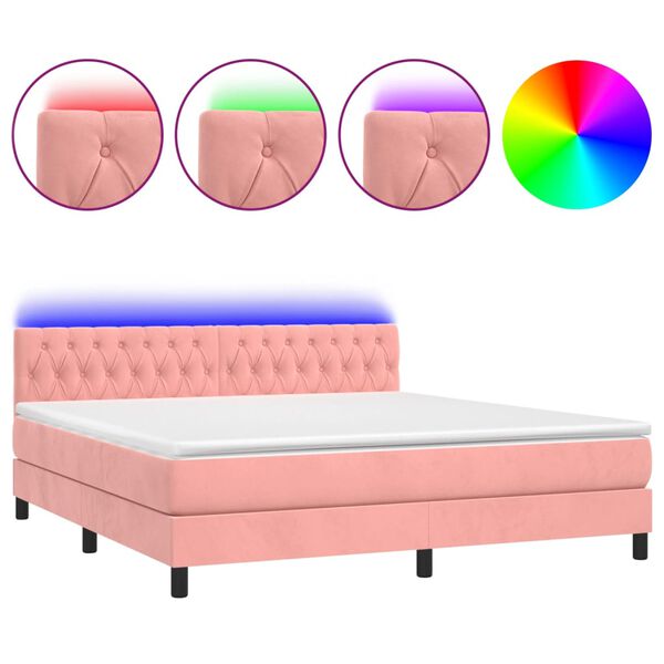 vidaXL Boxspring met matras en LED fluweel roze 180x200 cm