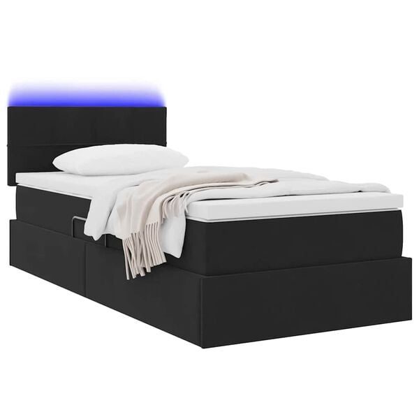 vidaXL Opbergbed met LED met matras met LED Zwart 90 x 200 cm Fluweel