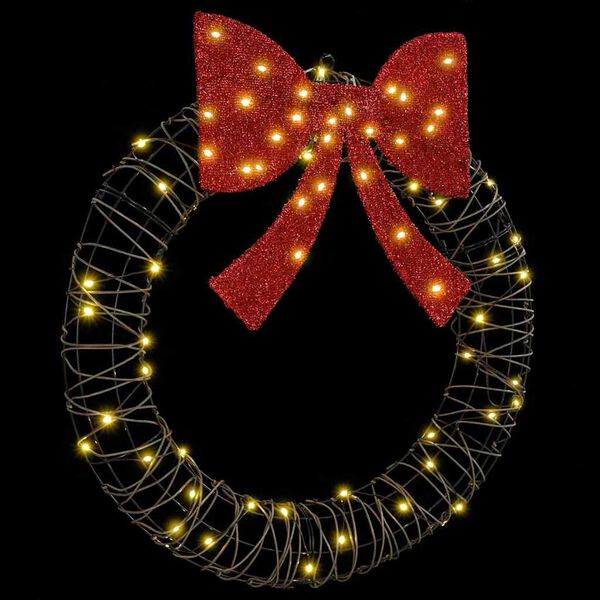 vidaXL Krans met 60 LED Warmwit 75 cm Rattan