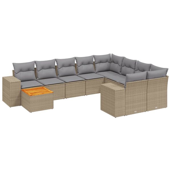 vidaXL 10-delige Loungeset met kussens poly rattan beige