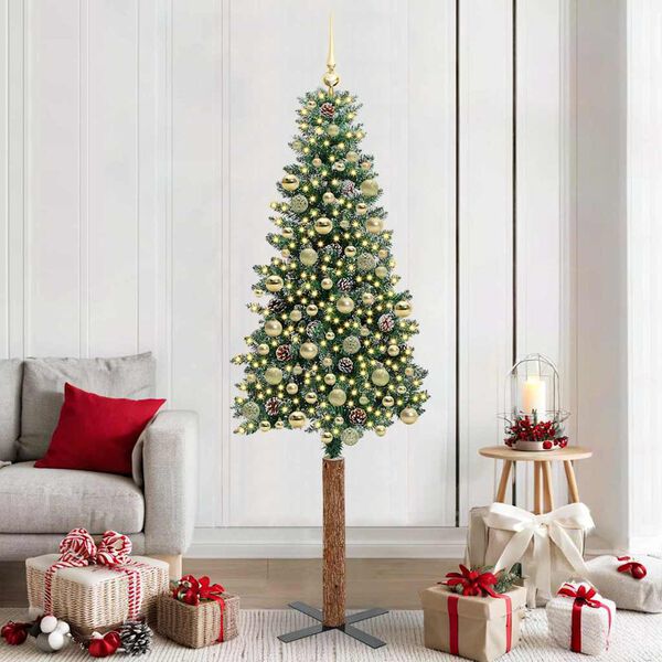 vidaXL Slanke Kerstboom Groen 210 cm PVC en massief dennenhout