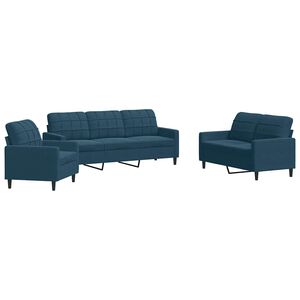vidaXL 3-delige Loungeset met kussens fluweel blauw