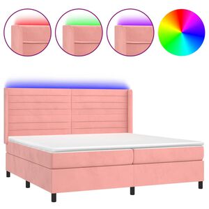 vidaXL Boxspring met matras en LED fluweel roze 200x200 cm