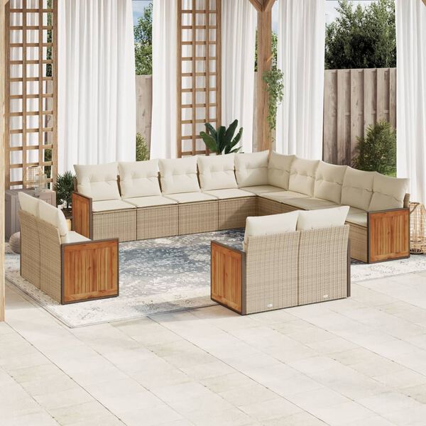 vidaXL 13-delige Loungeset met kussens poly rattan beige