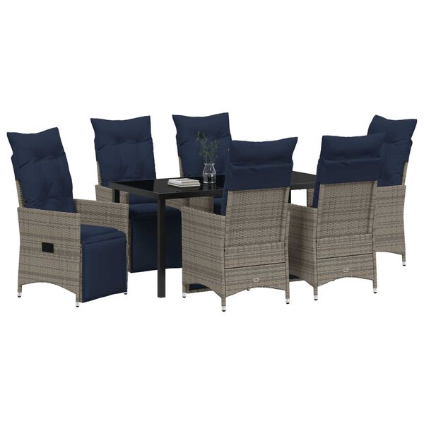 vidaXL Tuin Eetset 7 pcs Grijs poly rattan