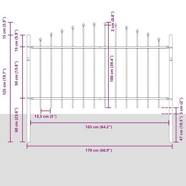 vidaXL Tuinhek Woerden met speerpunt staal 170x100 cm zwart