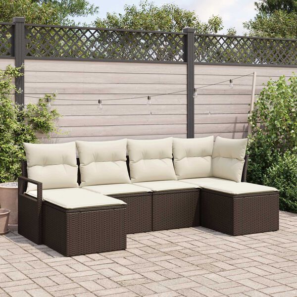 vidaXL Tuin Sofa Set met kussen met opslag 6 pcs Bruin en Crème