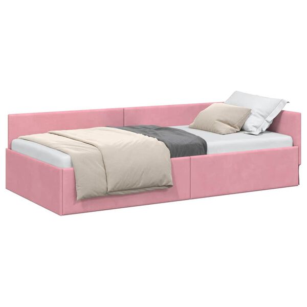 vidaXL Hoekbedframe met hoofdeinde Roze 100 cm x 200 cm Fluweel