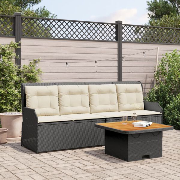 vidaXL 3-delige Loungeset met kussens poly rattan zwart