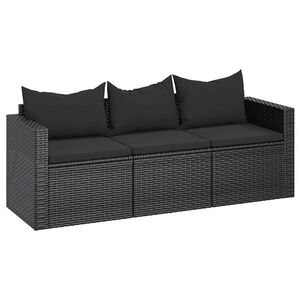 vidaXL Tuinbank 3-zits met kussens poly rattan zwart