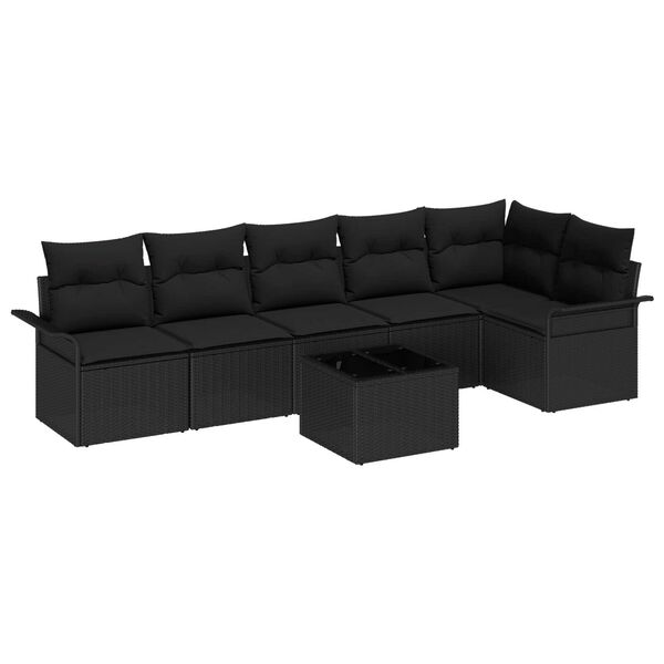 vidaXL Tuin Sofa Set met kussen met opslag 7 pcs Zwart Poly riet