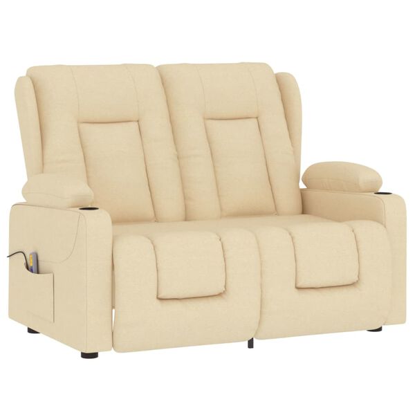 vidaXL Massagestoel 2-zits verstelbaar bekerhouders stof crèmekleurig