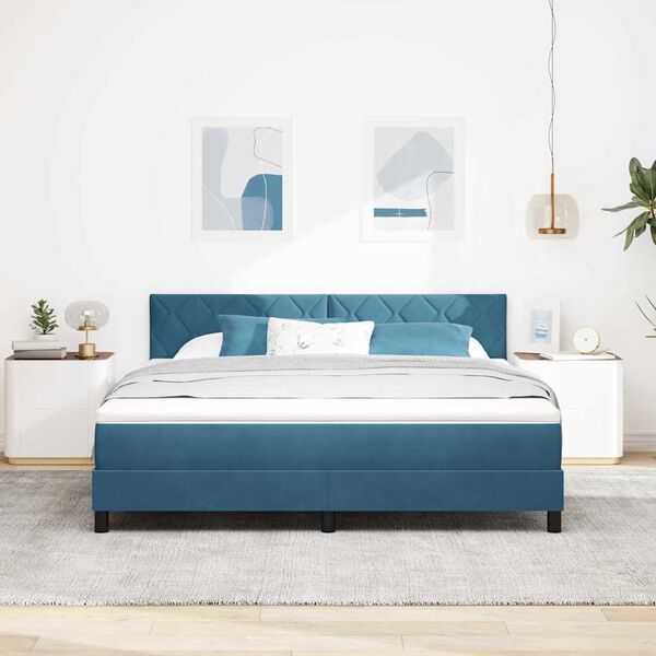 vidaXL LED Box Spring Bed met matras Donkerblauw 180 x 200 cm Fluweel