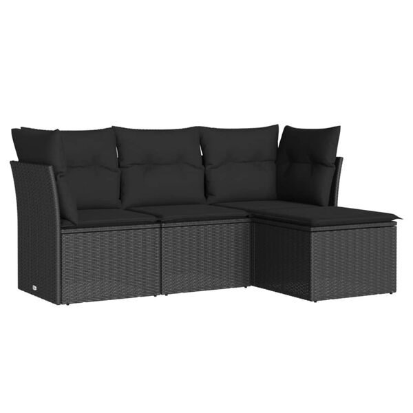 vidaXL 4-delige Loungeset met kussens poly rattan zwart