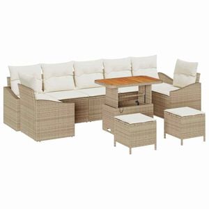vidaXL Tuinbankenset met kussen met opslag 10 pcs Beige Poly riet