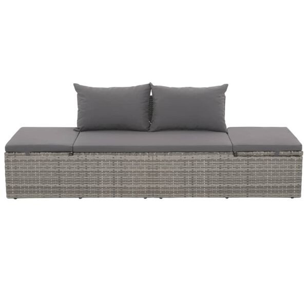 vidaXL Loungebed met ligkussen en kussens poly rattan grijs