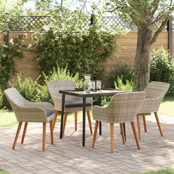 vidaXL Tuin eettafelset met kussen 5 pcs Lichtgrijs poly rattan