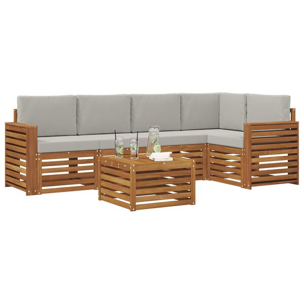 vidaXL Sofa-Sets 6 pcs Natuurlijk en Lichtgrijs Massief Acaciahout