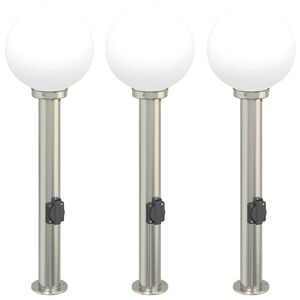 vidaXL Bolderverlichting met stopcontact 3 stuks 80 cm RVS IP44