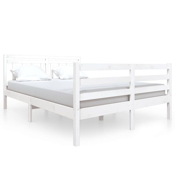 vidaXL Bedframe massief hout wit 135x190 cm