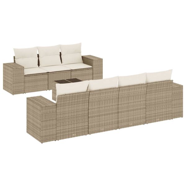 vidaXL 8-delige Loungeset met kussens poly rattan beige