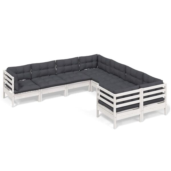 vidaXL 8-delige Loungeset met kussens massief grenenhout wit