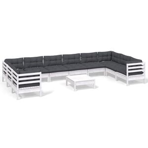vidaXL 11-delige Loungeset met kussens grenenhout wit