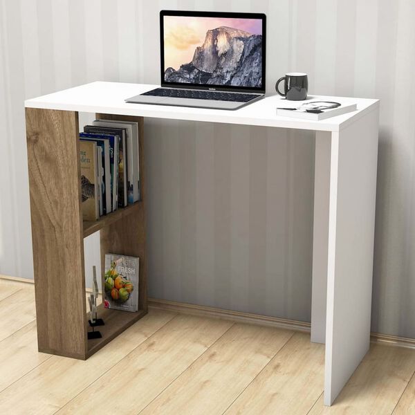 Homemania Computerbureau Nano 90x40x75 cm wit en walnootkleurig