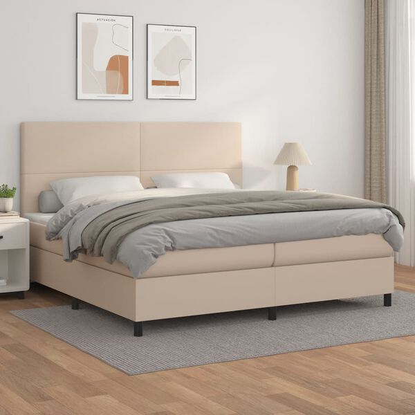 vidaXL Boxspring met matras kunstleer cappuccinokleurig 200x200 cm