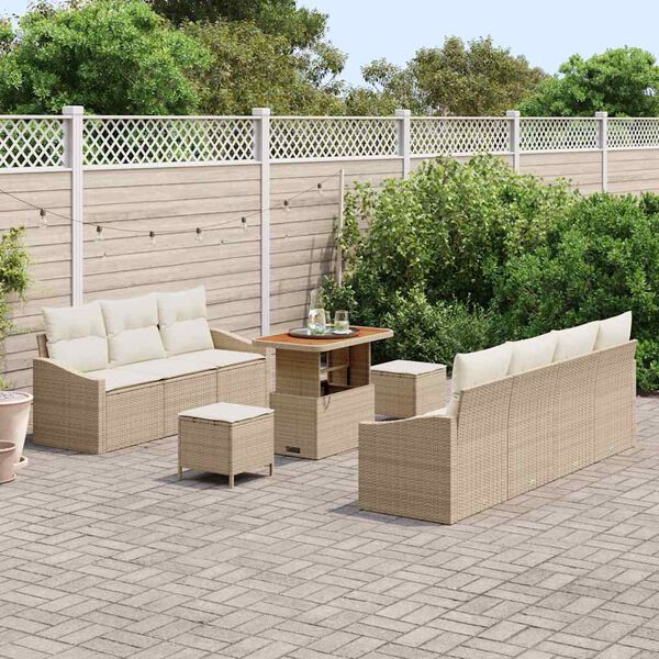 vidaXL Tuinbankenset met kussen 10 pcs Beige poly rattan