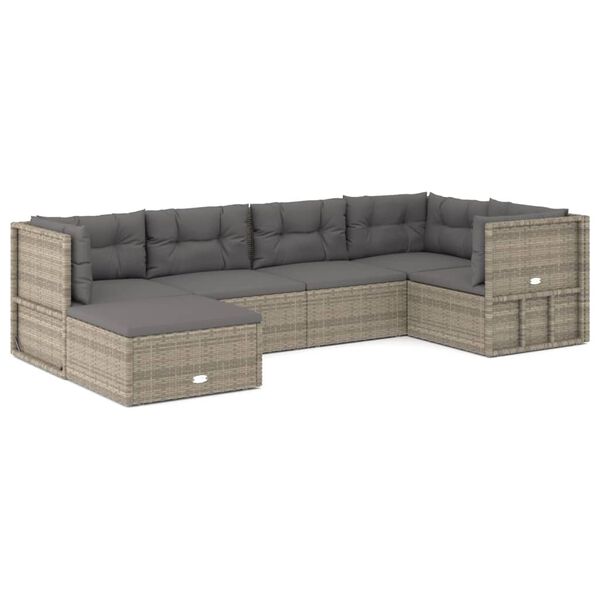 vidaXL 6-delige Loungeset met kussens poly rattan grijs