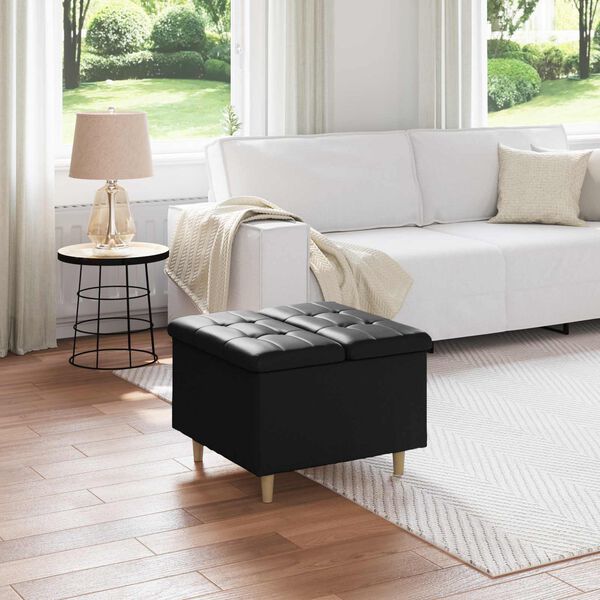 vidaXL Knopkruk met kussen Zwart 60 x 60 x 45 cm Kunstleer