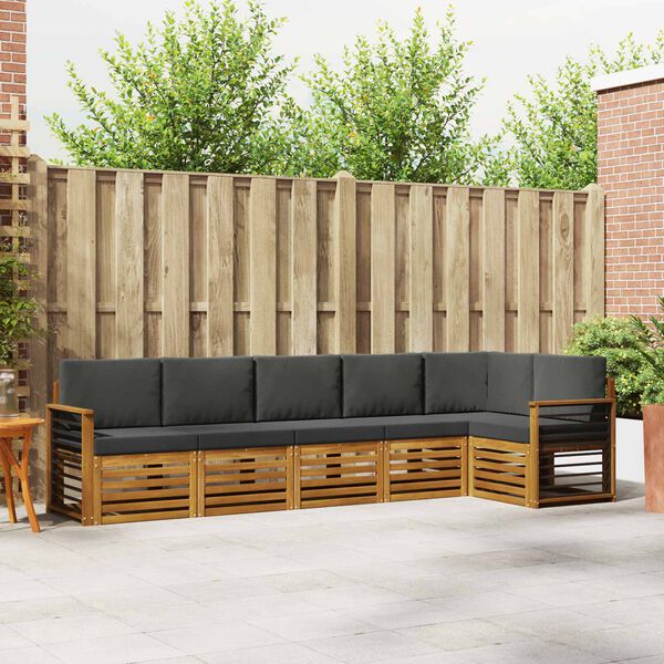 vidaXL Sofa-Sets 6 pcs Natuurlijk en Antraciet Massief Acaciahout