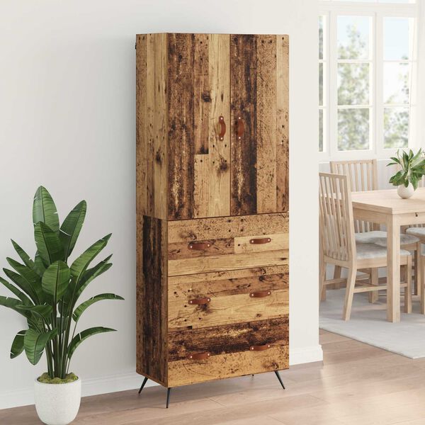 vidaXL Highboard met lade Oud Hout 69,5 x 34 x 180 cm Bewerkt hout