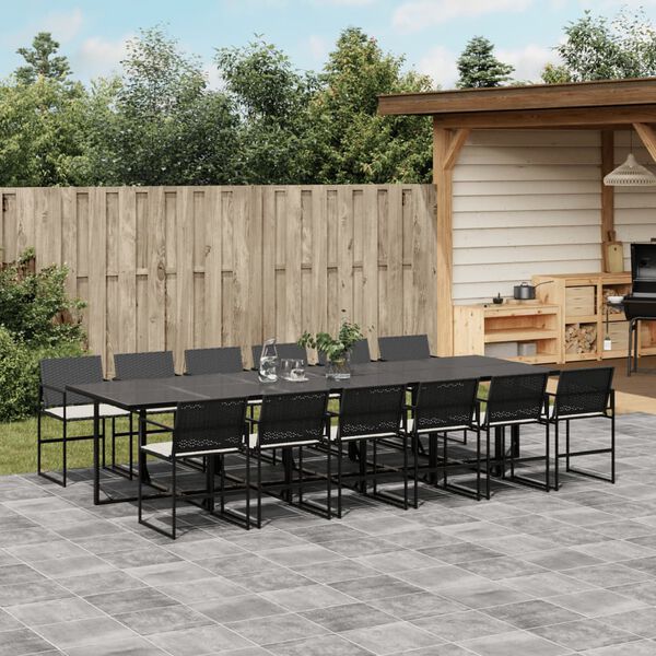 vidaXL 13-delige Tuinset met kussens poly rattan zwart