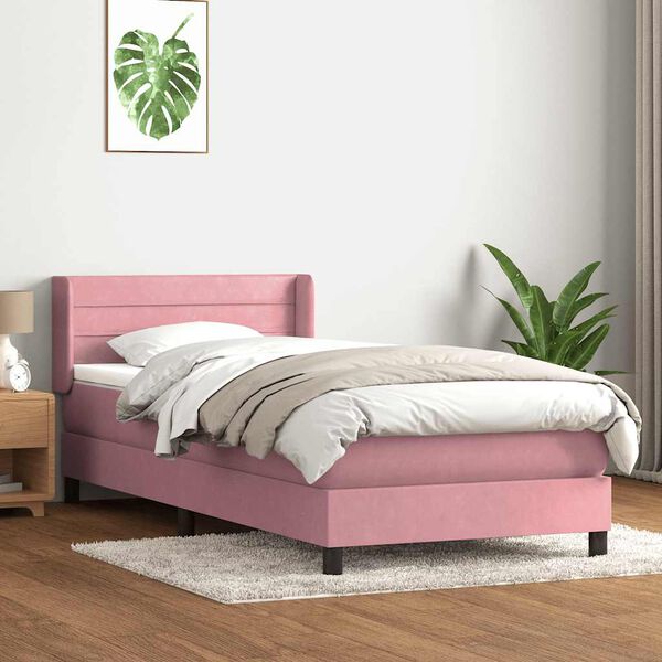 vidaXL Boxspring met matras fluweel roze 90x210 cm