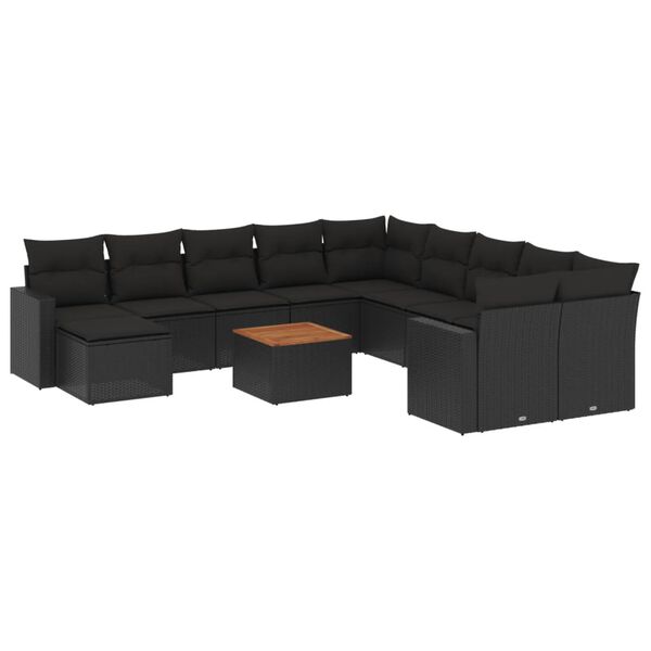 vidaXL 12-delige Loungeset met kussens poly rattan zwart