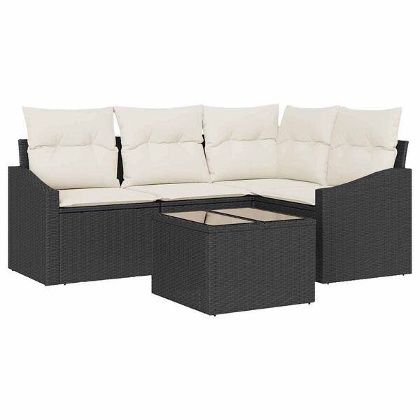 vidaXL Bankstel met kussen 5 pcs Zwart poly rattan