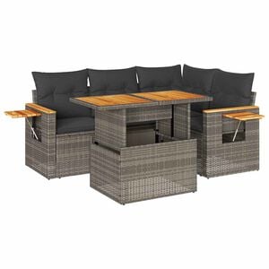 vidaXL 5-delige Loungeset met kussens poly rattan acacia grijs